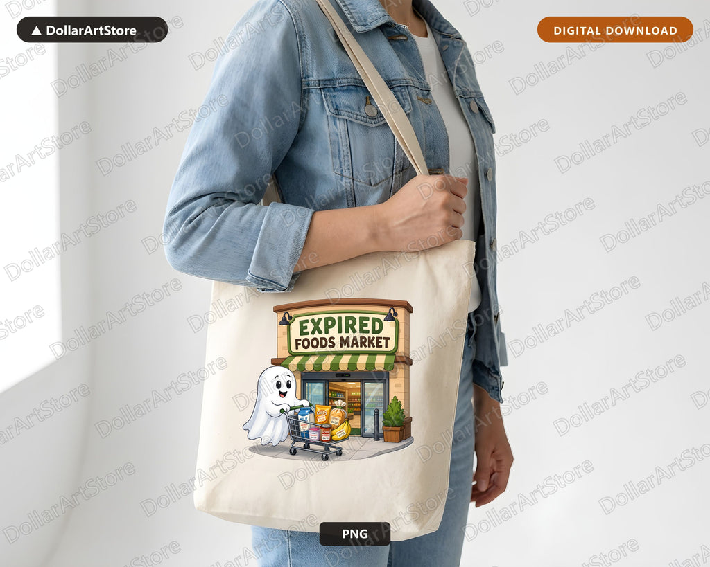 Cute Ghost PNG, Expired Foods Market, Halloween Sublimation Design Digital Download