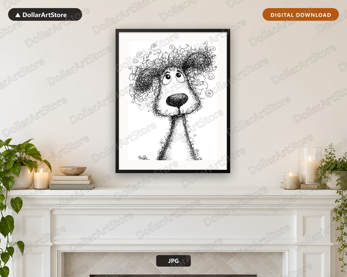 Whimsical Creature Line Drawing Printable Wall Art Digital Download