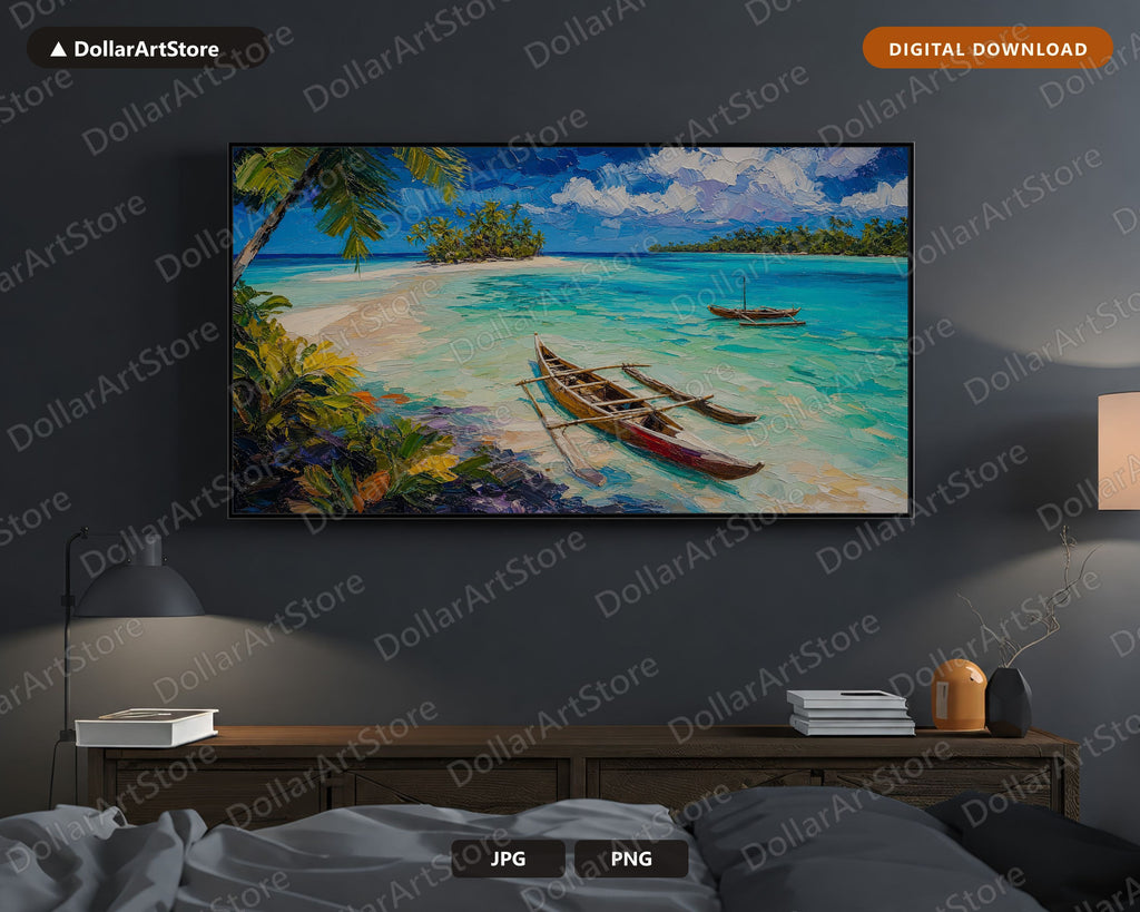 Cozy Tropical Lagoon Frame TV Art, Samsung Frame TV Digital Download, 4K Island Scenery