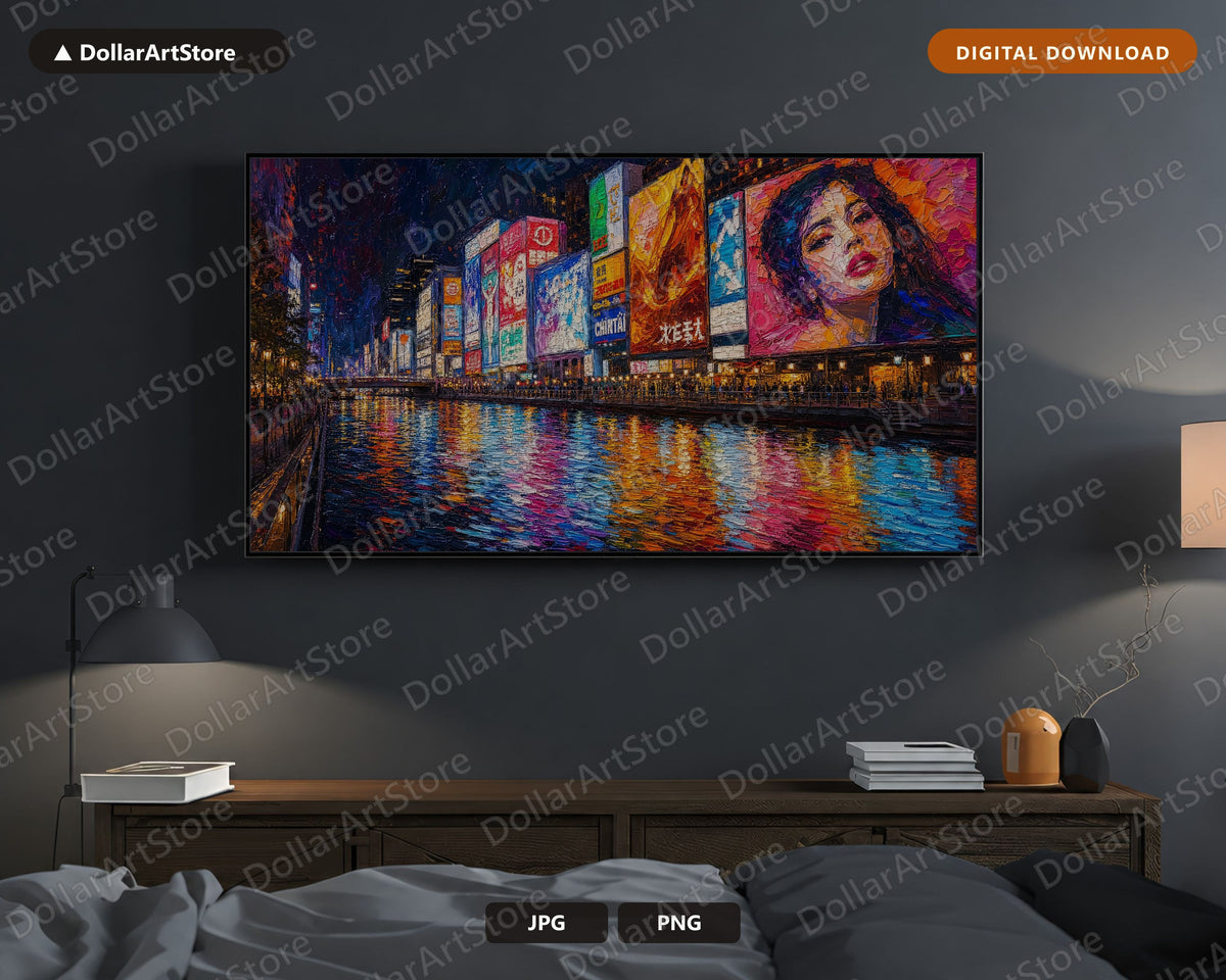Vibrant Neon City Scenery Frame TV Art, Samsung Frame TV Digital Download, 4K Urban Night