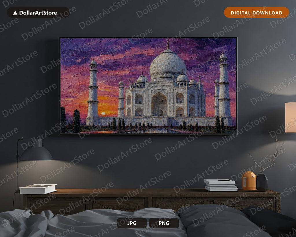 Cozy Taj Mahal Sunset Frame TV Art, Samsung TV Digital Download 4K Textured Screensaver