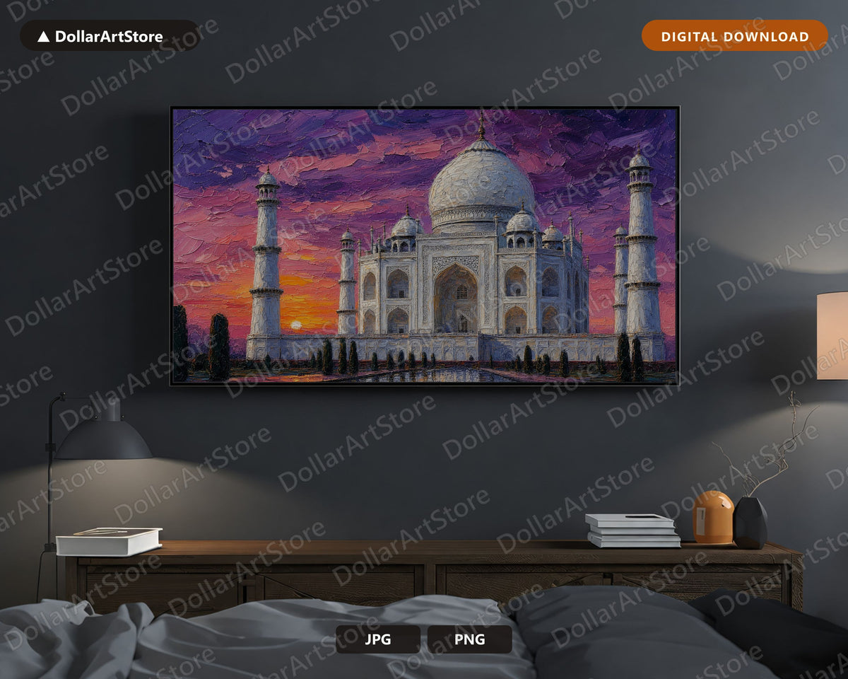Cozy Taj Mahal Sunset Frame TV Art, Samsung TV Digital Download 4K Textured Screensaver
