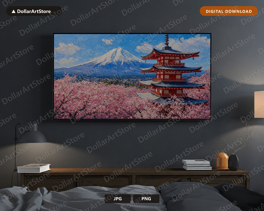 Cozy East Asia Frame TV Art, Samsung Frame TV Digital Download, 4K Scenic Landscape with Japanese Pagoda
