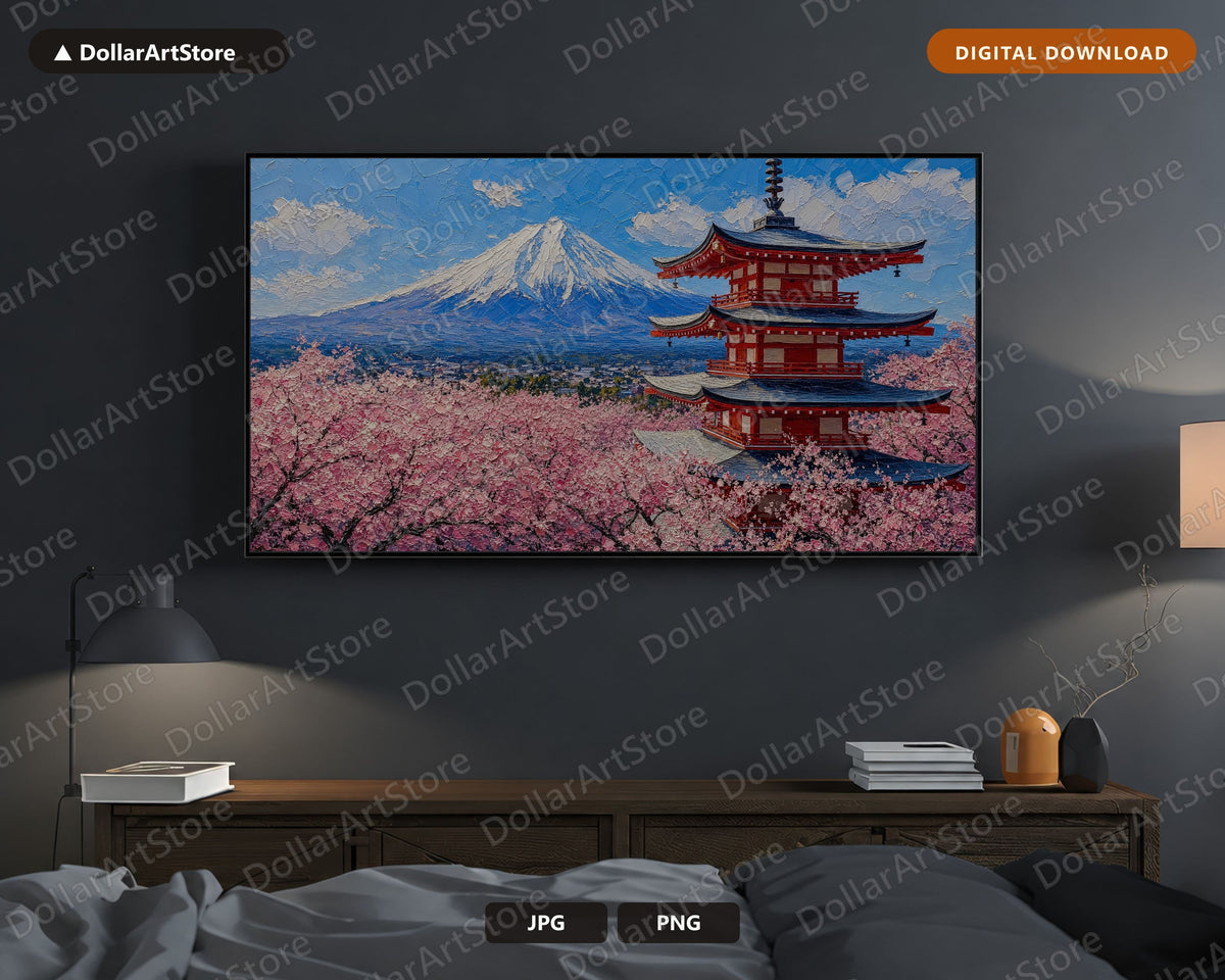 Cozy East Asia Frame TV Art, Samsung Frame TV Digital Download, 4K Scenic Landscape with Japanese Pagoda