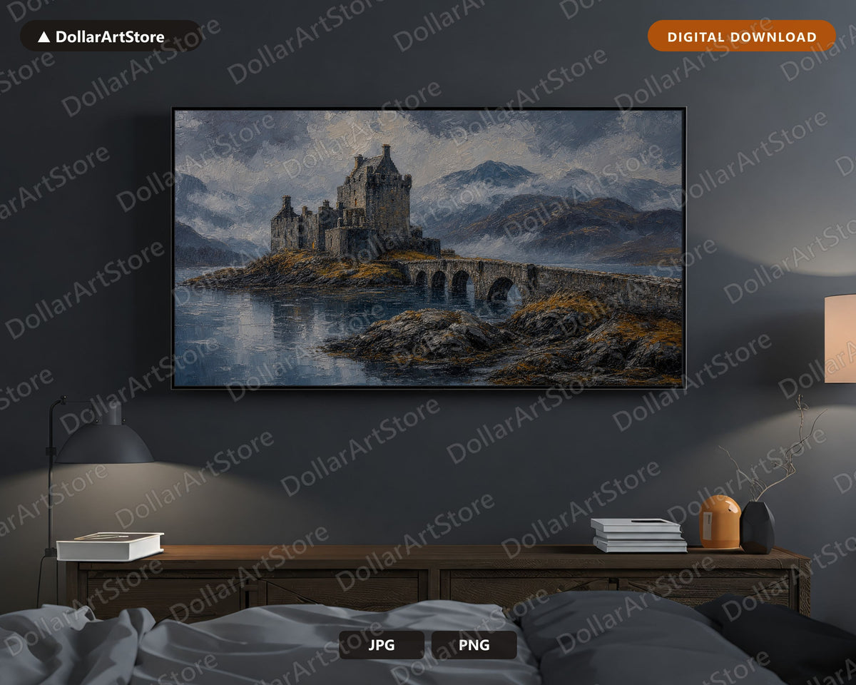 Cozy Textured Castle Frame TV Art, Scottish Highlands Scenery Samsung Frame TV Digital Download 4K