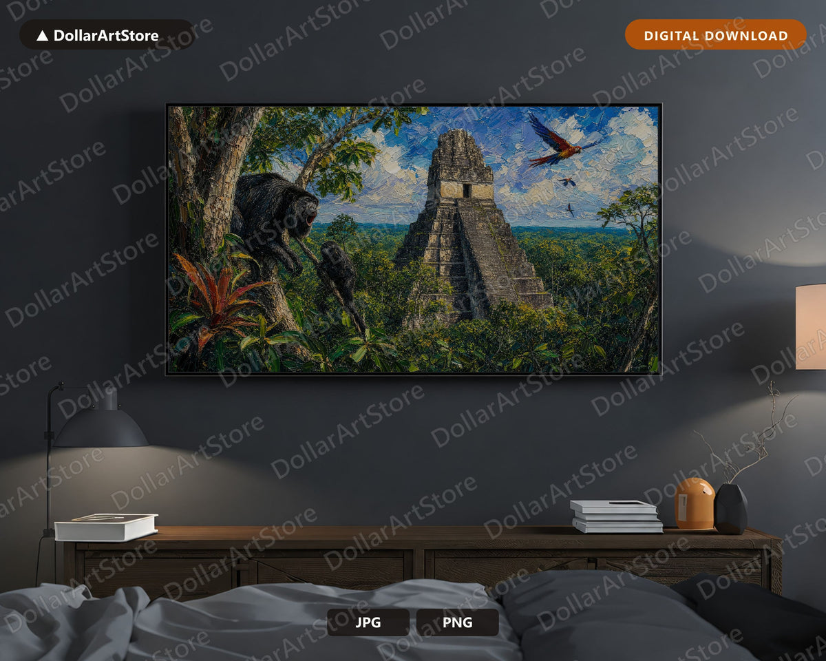 Mayan Temple Jungle Ruins Textured Scenery Frame TV Art