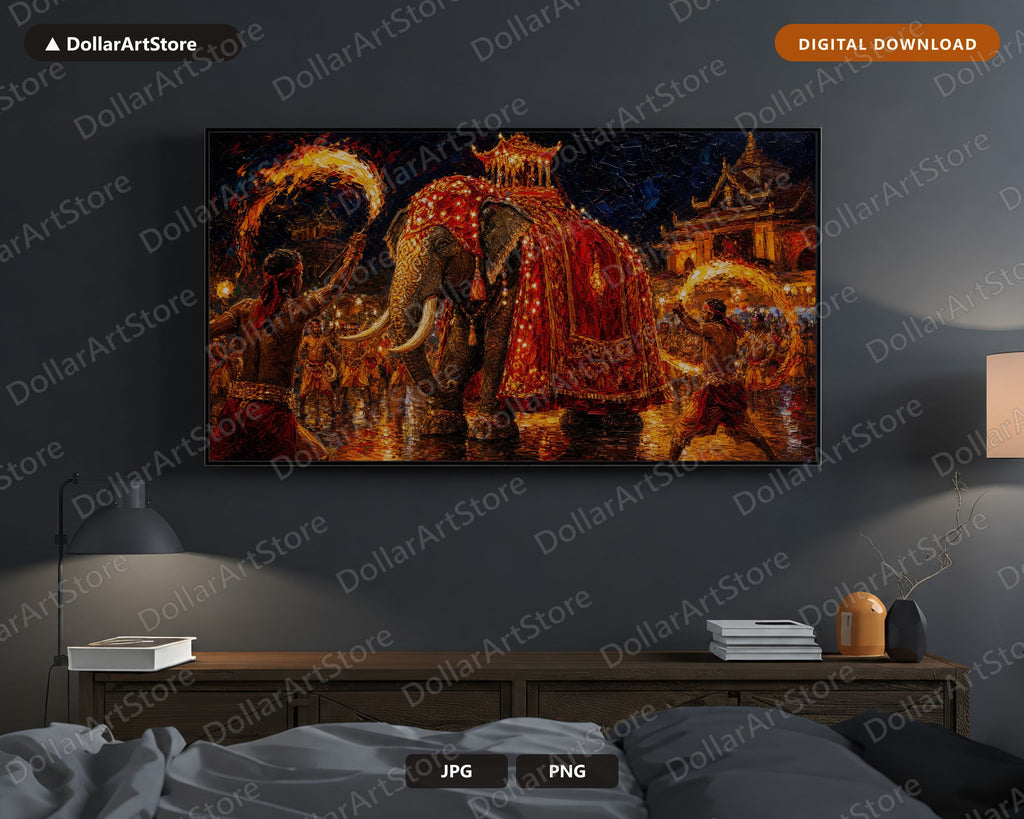Cozy Textured Elephant Parade Frame TV Art, Samsung TV Digital Download, 4K Earthy Decor