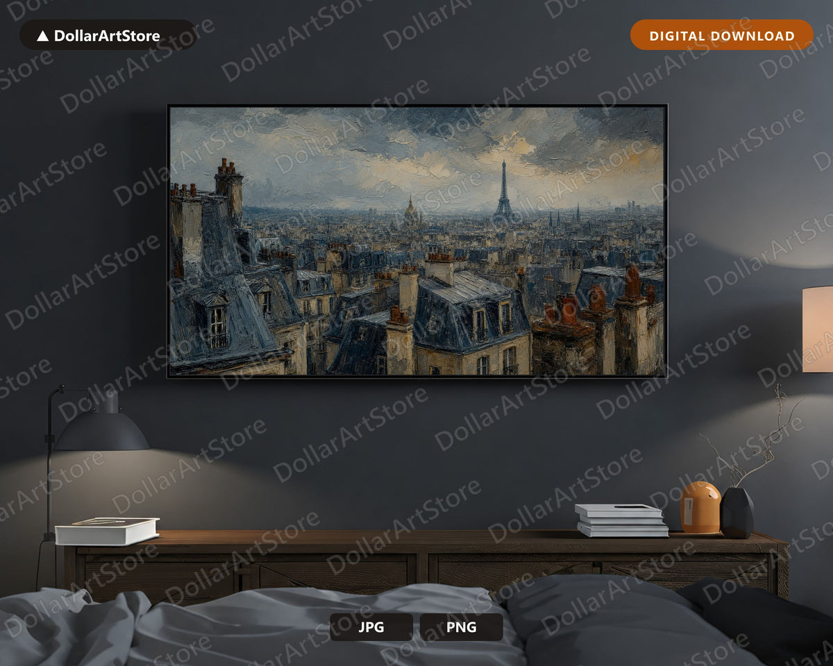 Cozy Paris Cityscape Frame TV Art, Eiffel Tower Samsung Frame TV Digital Download 4K