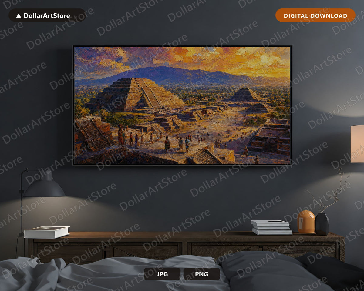Cozy Teotihuacan Pyramid Frame TV Art, Textured Earthy Landscape Samsung Frame TV Digital Download, 4K TV Screensaver Art