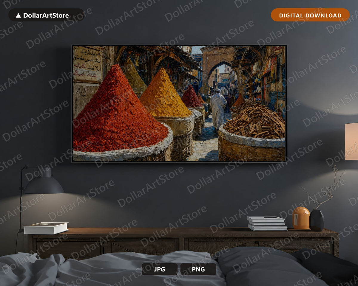 Cozy Spice Market Frame TV Art, Samsung Frame TV Digital Download, Textured Earthy Scenery 4K