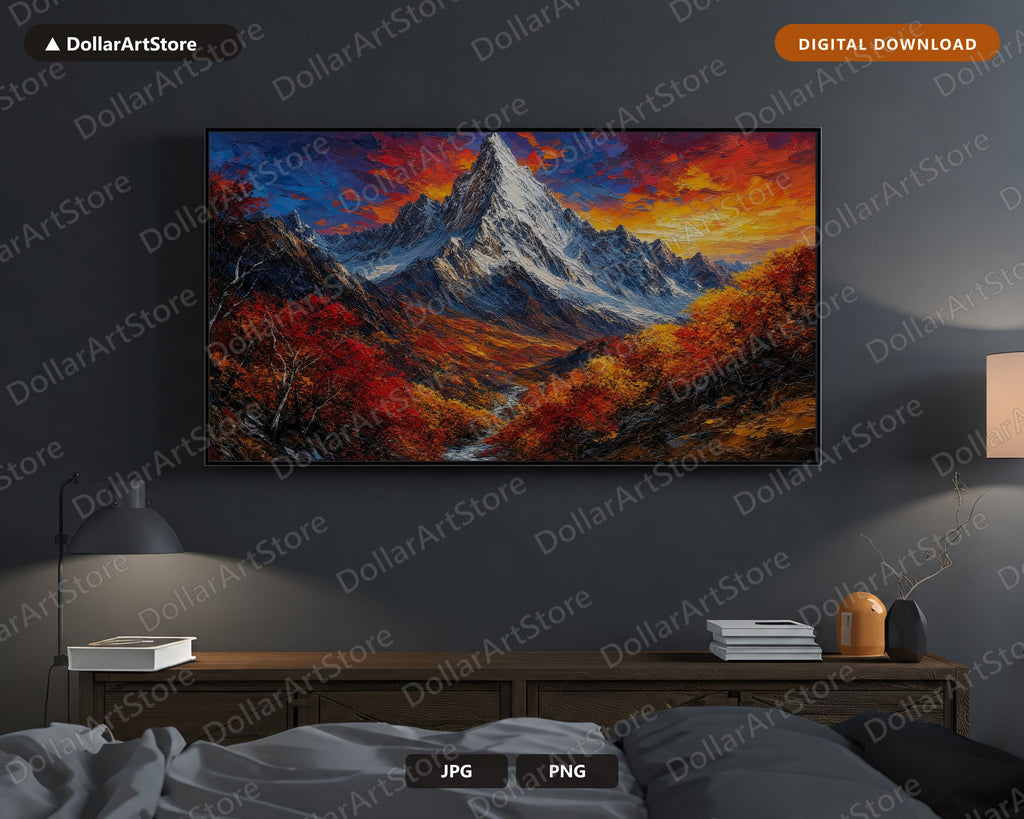 Snowy Mountain Landscape Frame TV Art, Samsung Frame TV Digital Download, 4K Scenic Autumn Valley Screensaver