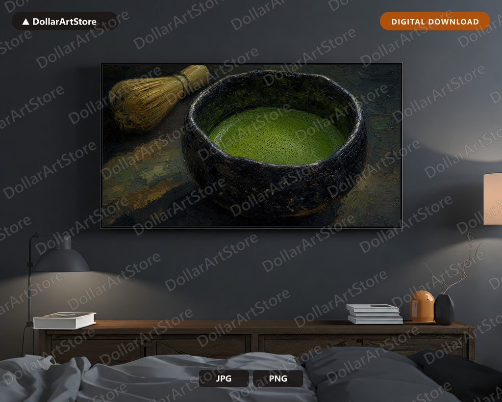 Cozy Matcha Bowl Frame TV Art, Samsung Frame TV Digital Download, 4K Textured Asian Screensaver