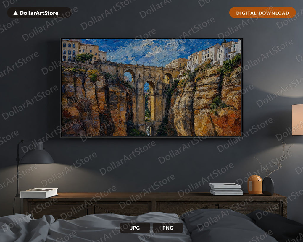 Cozy Historic Gorge Frame TV Art, Textured Scenic Landscape Samsung Frame TV Digital Download, 4K TV Screensaver Art