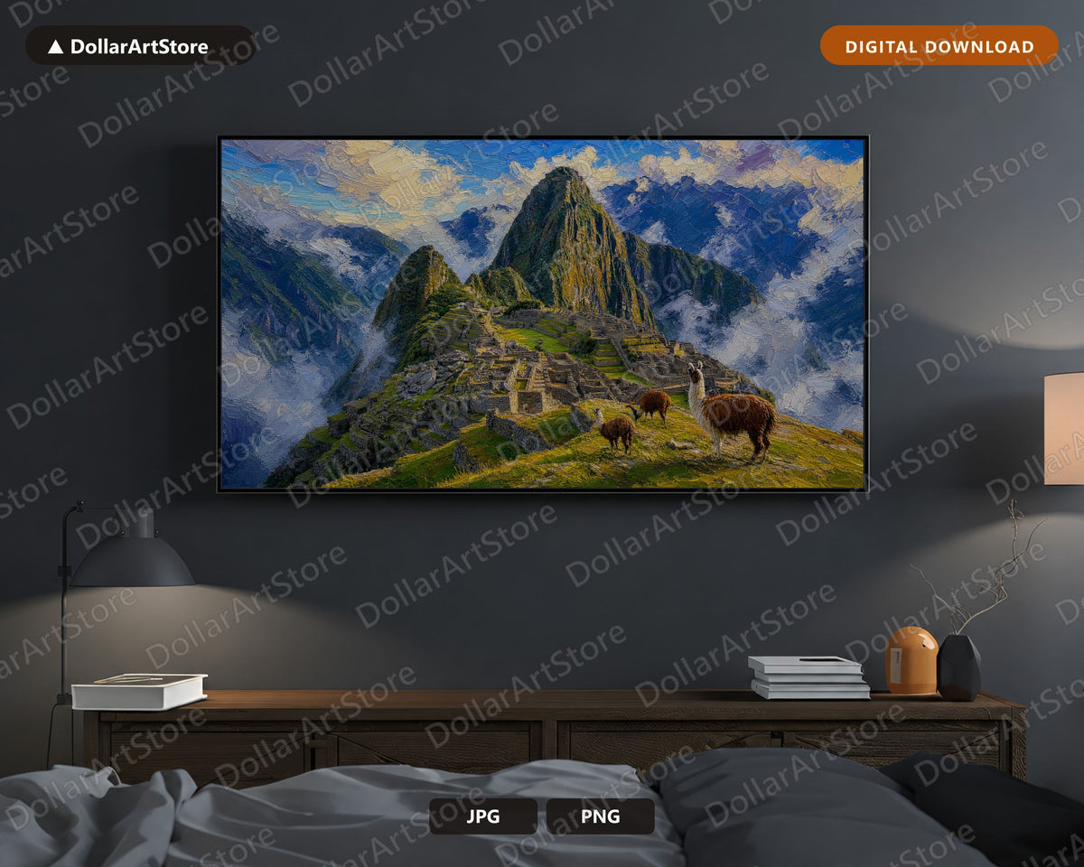 Machu Picchu Frame TV Art, Textured Mountain Scenery, Samsung Frame TV Digital Download 4K