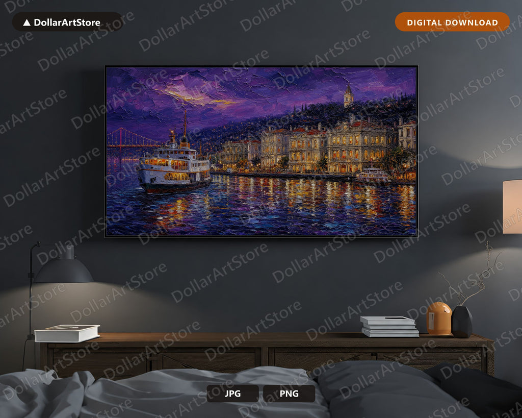 Cozy Istanbul Frame TV Art, Textured Night Scene Samsung TV Digital Download, 4K Scenic Screensaver
