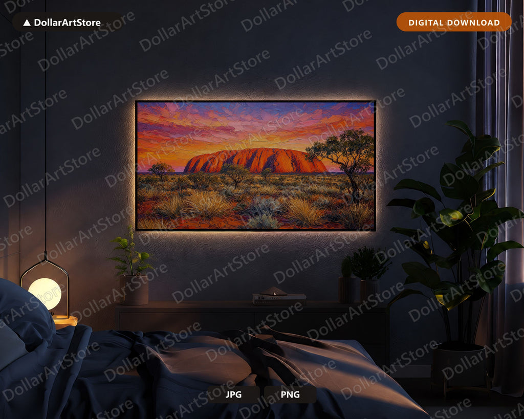 Uluru Sunset Frame TV Art, Cozy Desert Landscape Samsung Frame TV Digital Download 4K