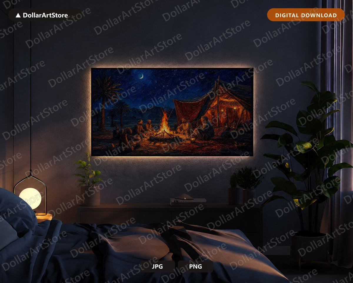 Cozy Desert Night Frame TV Art, Starry Sky Campfire Samsung TV Screensaver Download