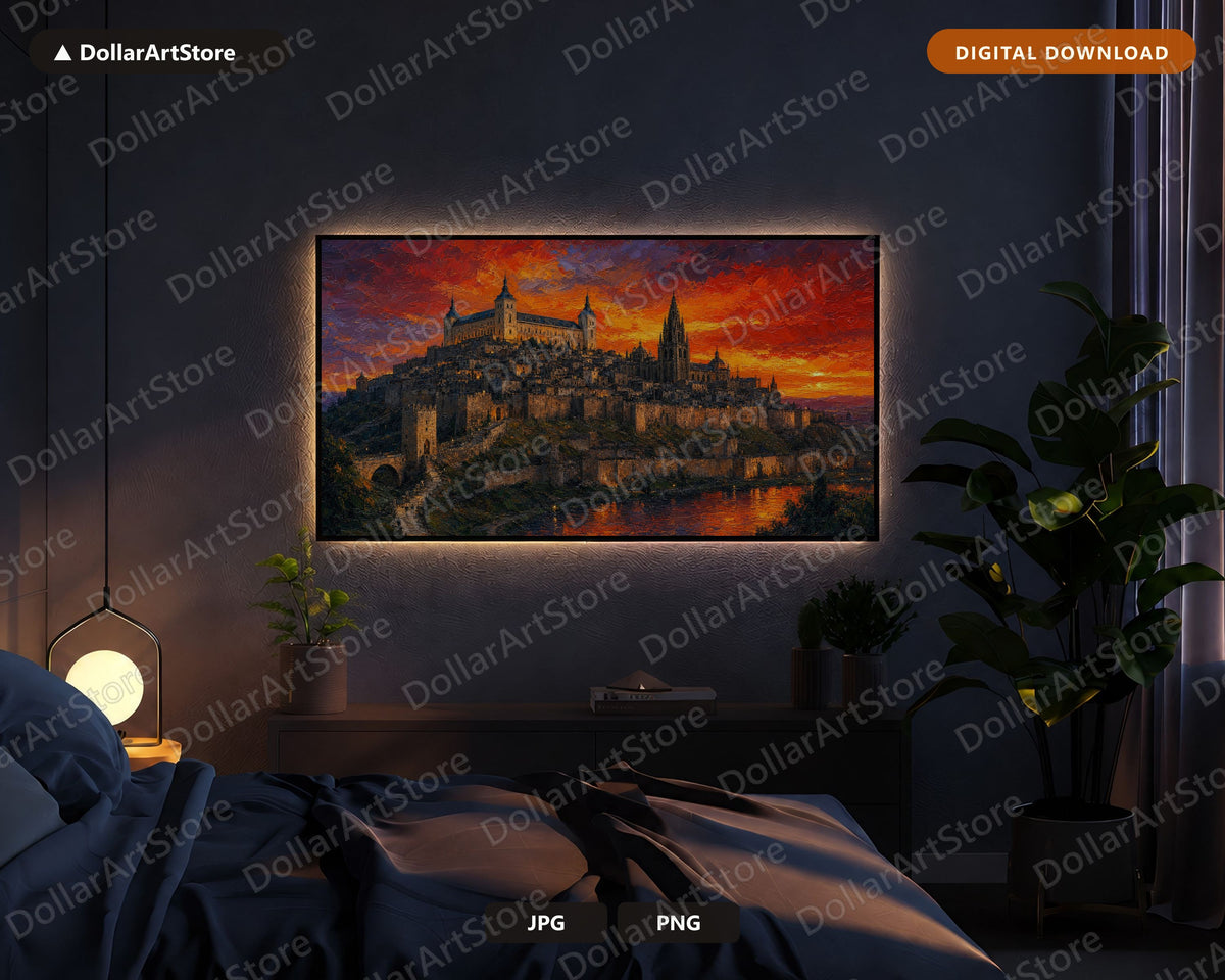 Toledo Old Town Skyline Frame TV Art, Cozy Earthy Scenery, Samsung Frame TV 4K Digital Download