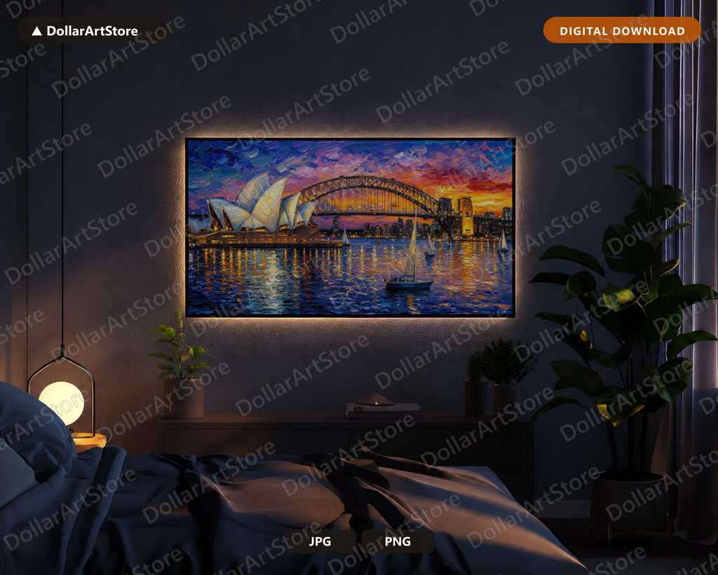 Sydney Harbour Textured Frame TV Art, Samsung Frame TV Digital Download, 4K Scenic Screensaver