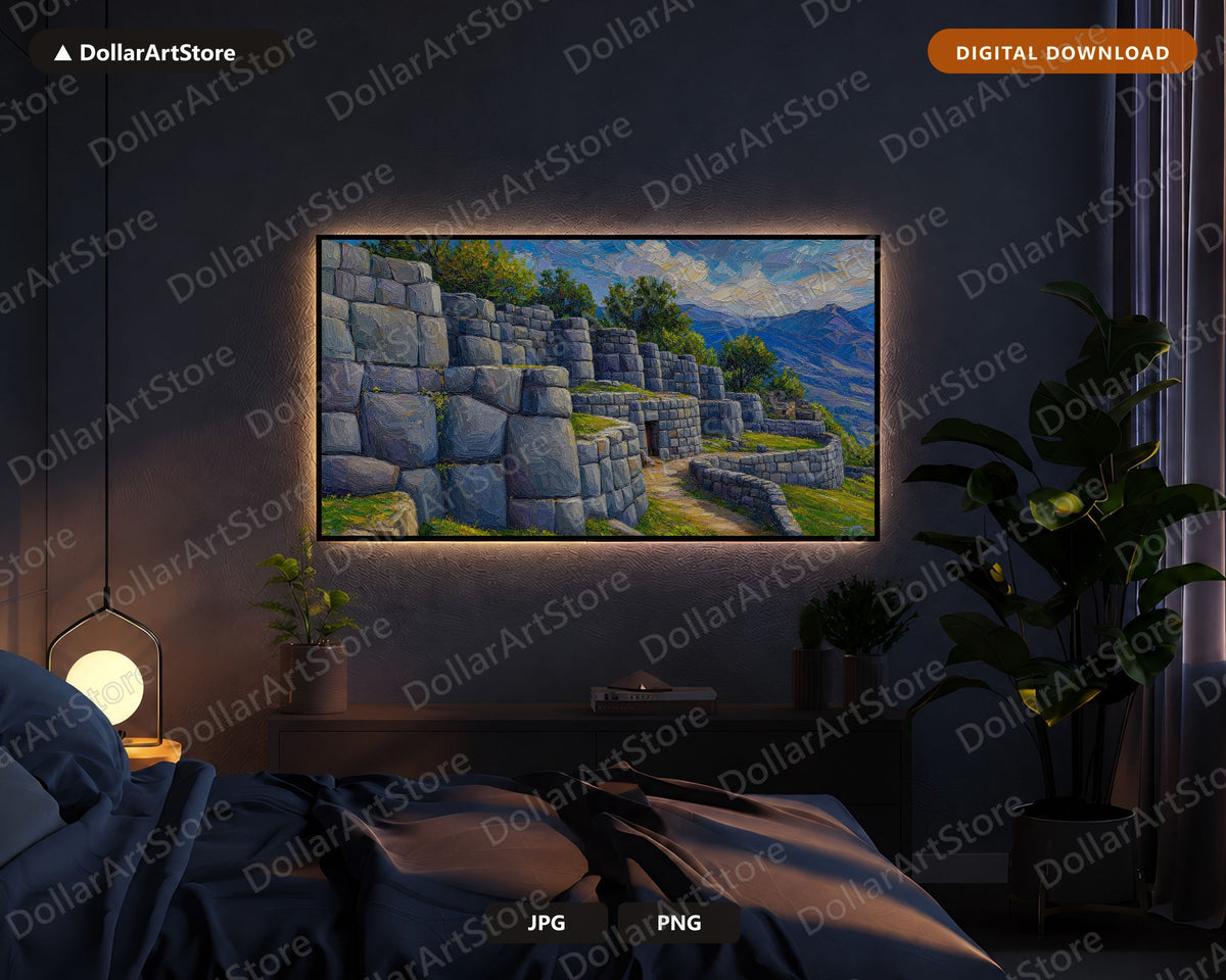 Cozy Rustic Ruins Frame TV Art, Samsung Frame TV Digital Download, 4K Textured Landscape Screensaver