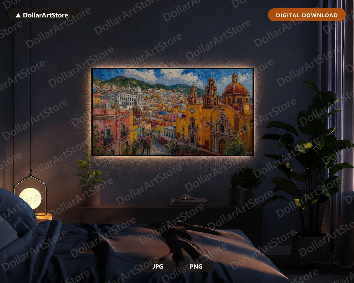 Cozy Colonial Town Frame TV Art, Samsung Frame TV Digital Download, 4K Scenic Latin American Screensaver