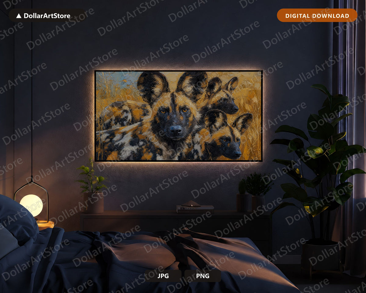 African Wild Dogs Frame TV Art, Samsung Frame TV Digital Download, 4K Earthy Textured Screensaver