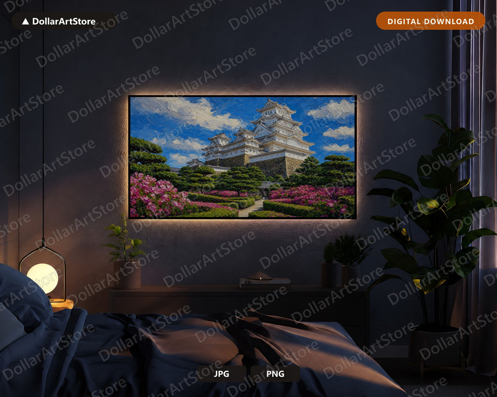 Cozy Textured Japanese Castle Frame TV Art, Samsung Frame TV Digital Download, 4K Screensaver