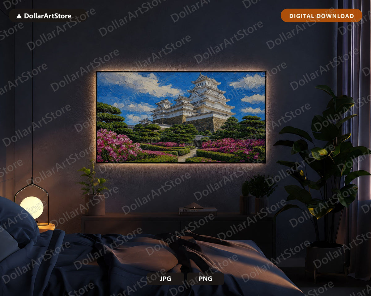 Cozy Textured Japanese Castle Frame TV Art, Samsung Frame TV Digital Download, 4K Screensaver