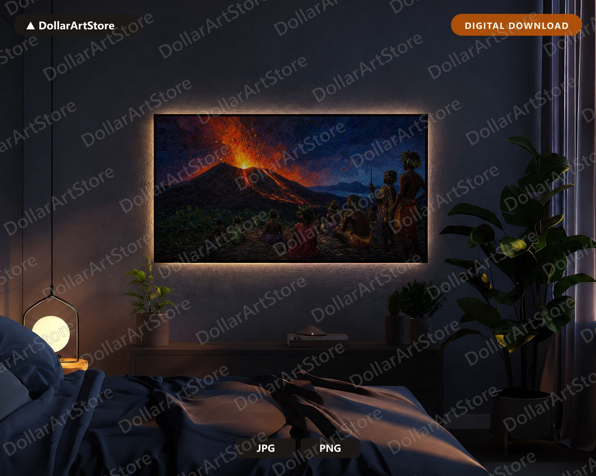 Volcanic Eruption Frame TV Art, Samsung Frame TV Digital Download, 4K Dark Scenery Screensaver