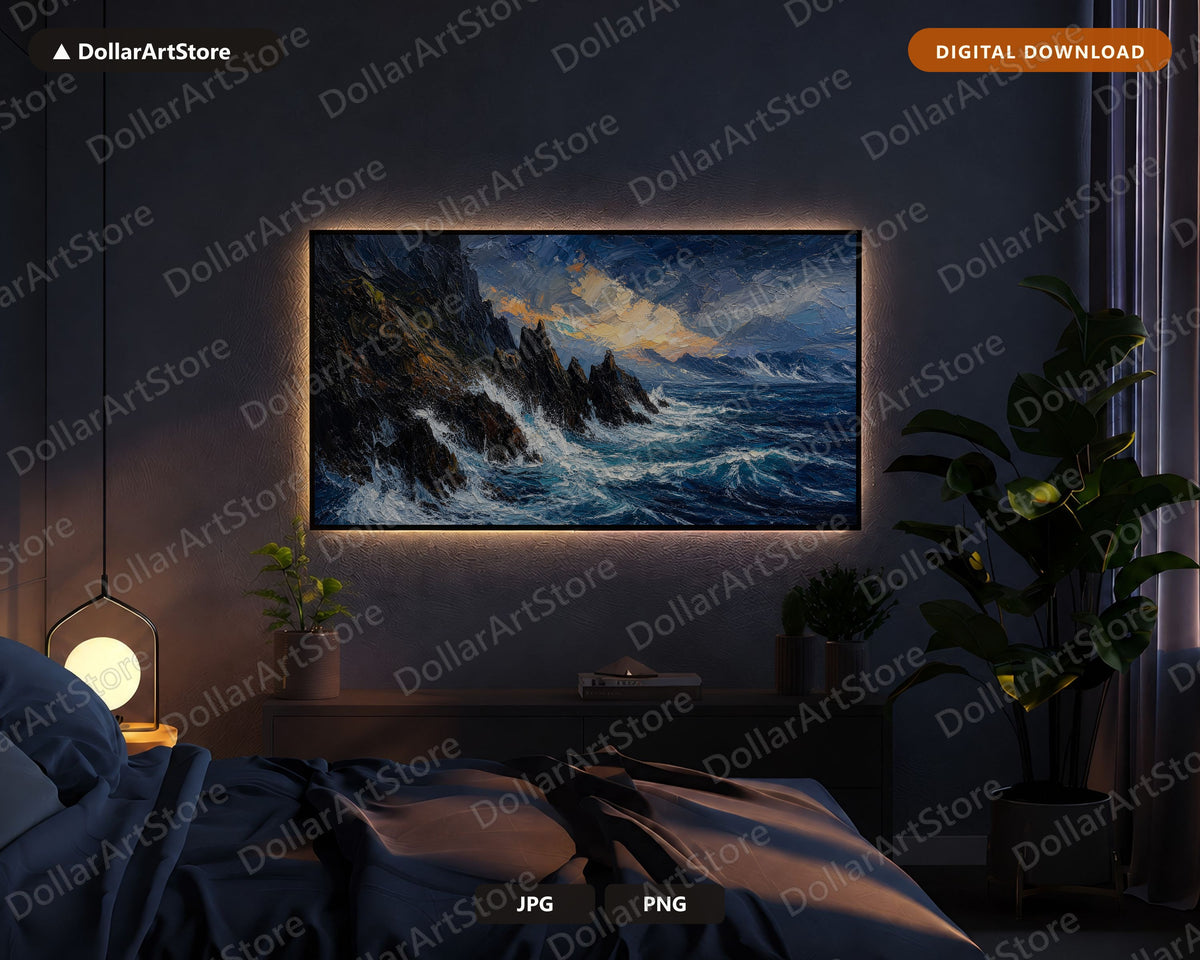 Cozy Arctic Seascape Frame TV Art, Textured Polar Ocean Cliffs, Samsung Frame TV 4K Digital Download