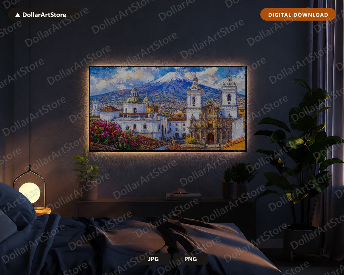 Cozy Colonial Architecture Frame TV Art, Samsung Frame TV Digital Download, 4K Textured Scenery