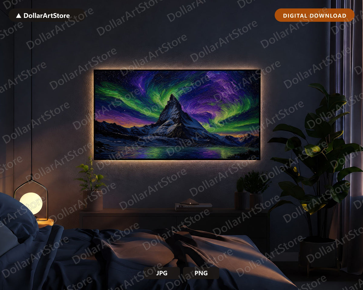 Arctic Mountain Aurora Frame TV Art, Northern Lights Samsung Frame TV Digital Download 4K