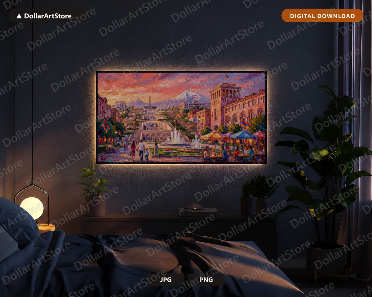 Cozy Yerevan Cascade Frame TV Art, Samsung Frame TV Digital Download, 4K Textured Scenery
