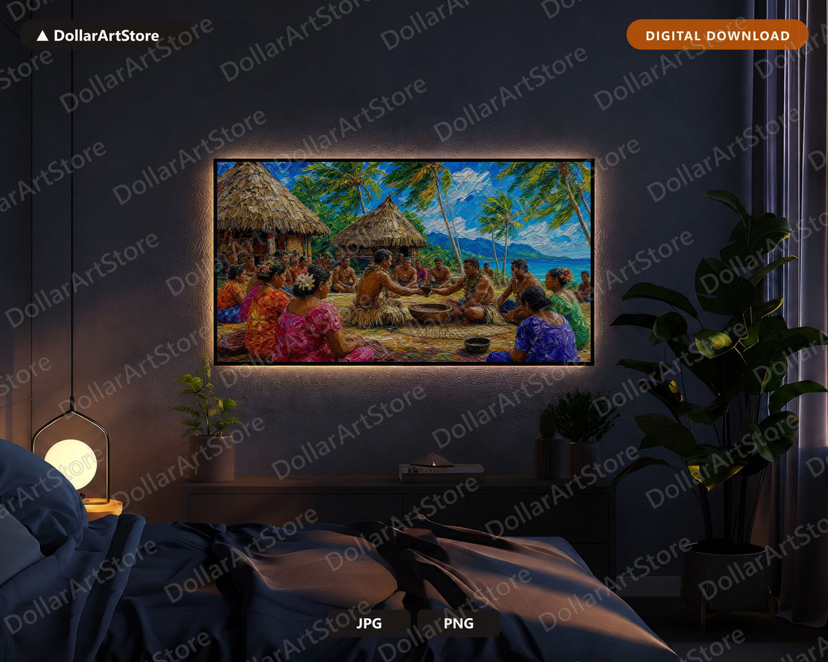 Cozy Fiji Village Frame TV Art, Samsung Frame TV Digital Download, 4K Tropical Scenery