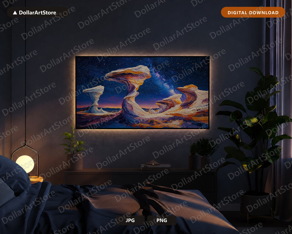 Cozy Desert Landscape Frame TV Art, Samsung Frame TV Digital Download, Starry Night Scenery 4K