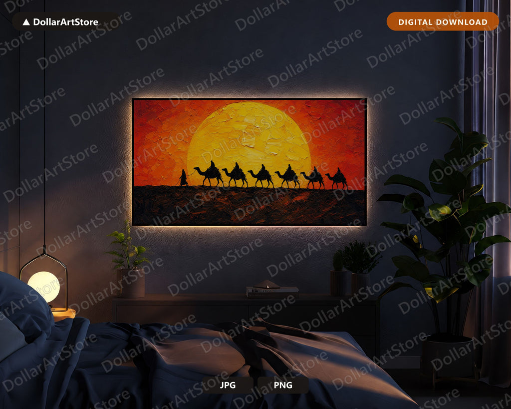 Cozy Desert Caravan Frame TV Art, Samsung Frame TV Digital Download, 4K Textured Landscape Screensaver