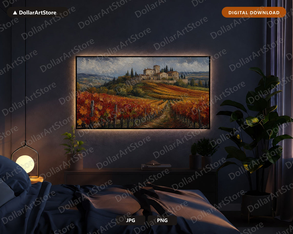 Cozy Tuscan Vineyard Frame TV Art, Samsung Frame Digital Download, 4K Autumn Landscape Screensaver