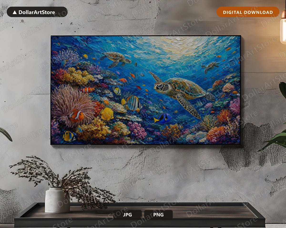 Cozy Tropical Reef Frame TV Art, Samsung Frame TV Digital Download, 4K Coral Underwater Screensaver