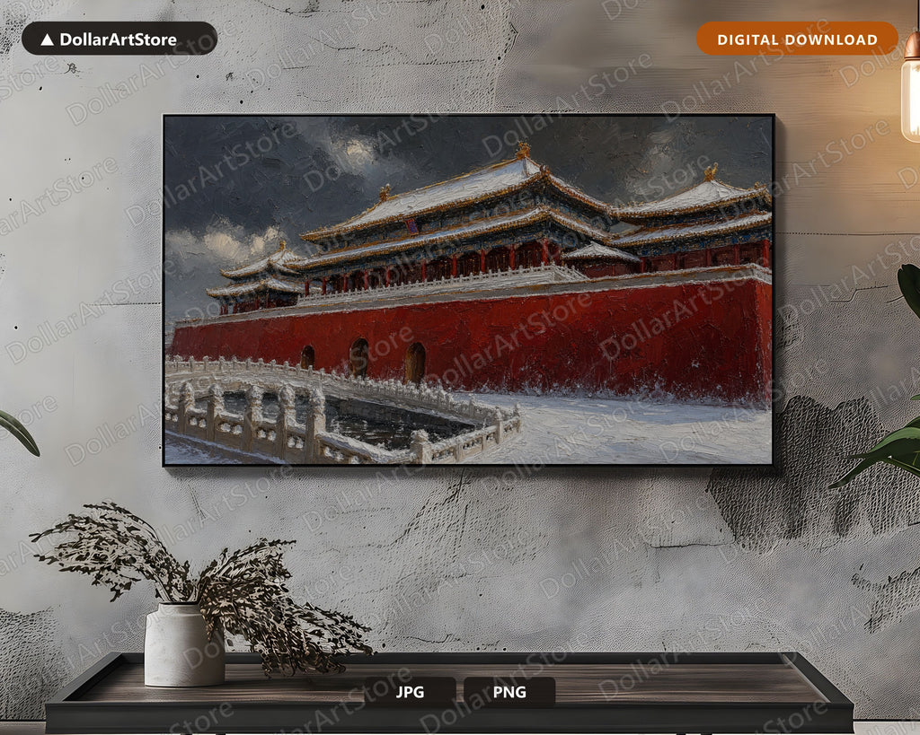 Cozy Winter East Asia Frame TV Art, Samsung Frame TV Digital Download, 4K Textured Snow Scenery