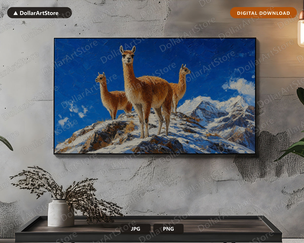 Arctic Llamas Frame TV Art, Samsung Frame TV Digital Download, 4K Textured Mountain Scenery