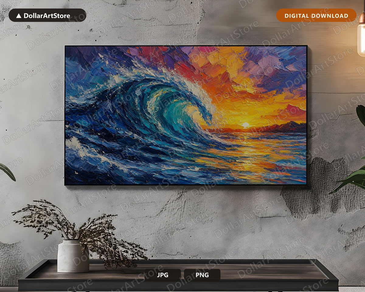 Textured Ocean Wave Sunset Frame TV Art, Samsung Frame TV Digital Download, 4K Screensaver