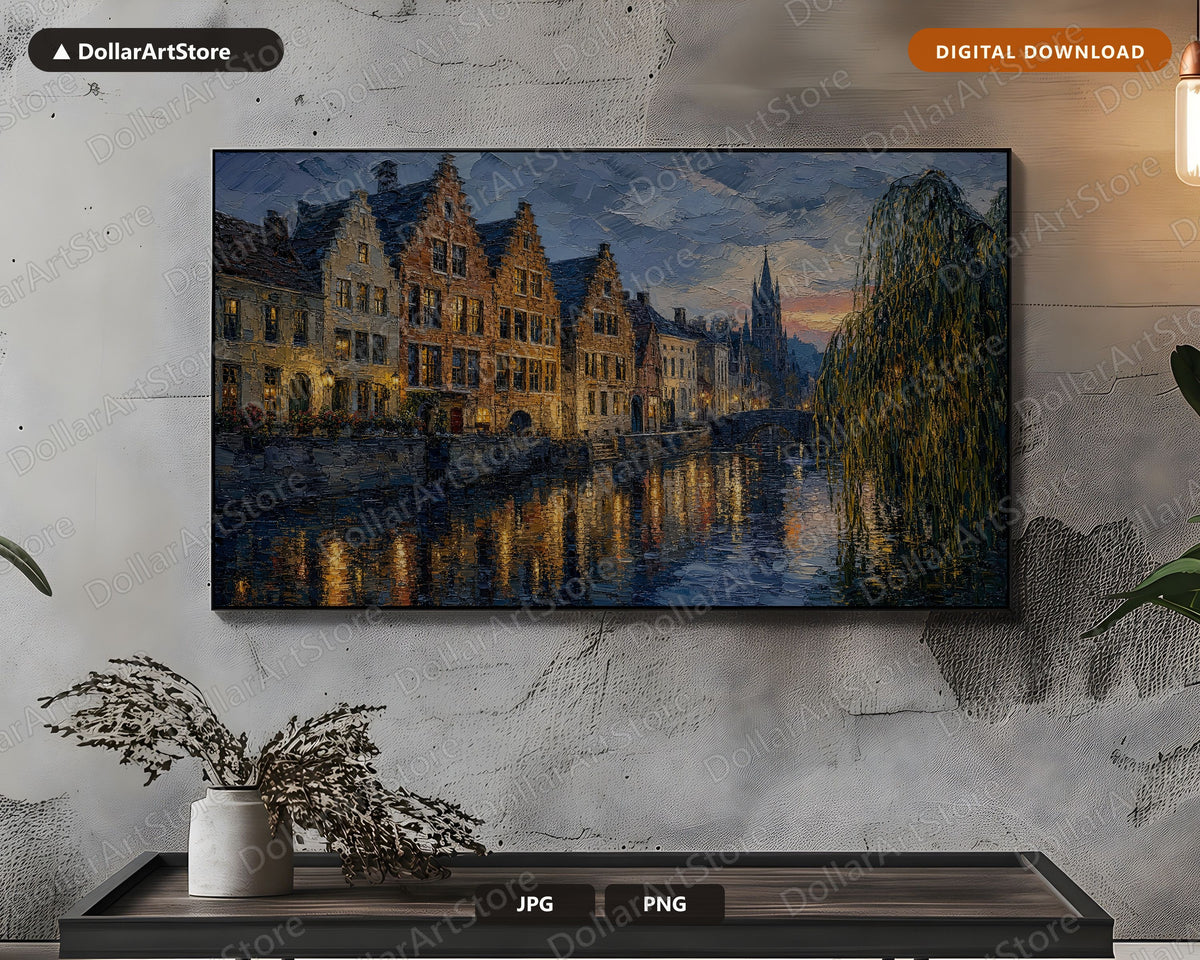 Cozy European Canal Frame TV Art, Samsung Frame TV Digital Download, 4K Textured Screensaver