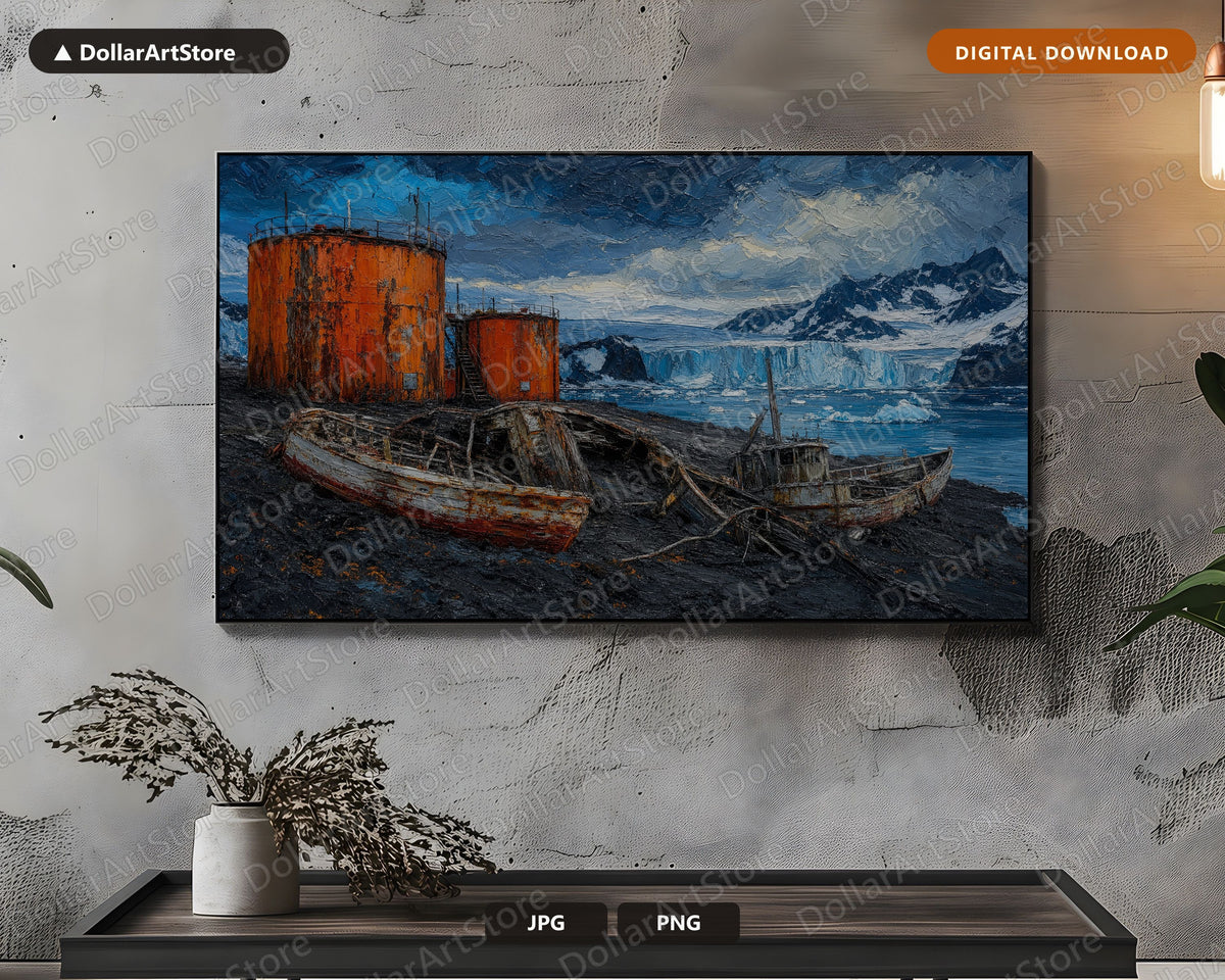 Cozy Arctic Scenery Frame TV Art, Samsung Frame TV 4K Digital Download, Textured Polar Landscape