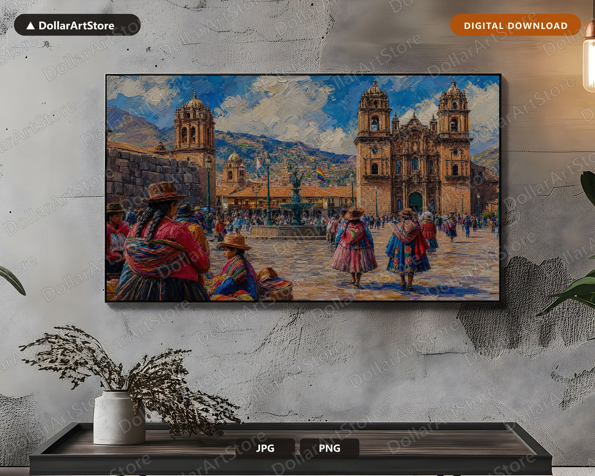 Peruvian Cathedral Textured Andean Architecture Scenery Frame TV Art