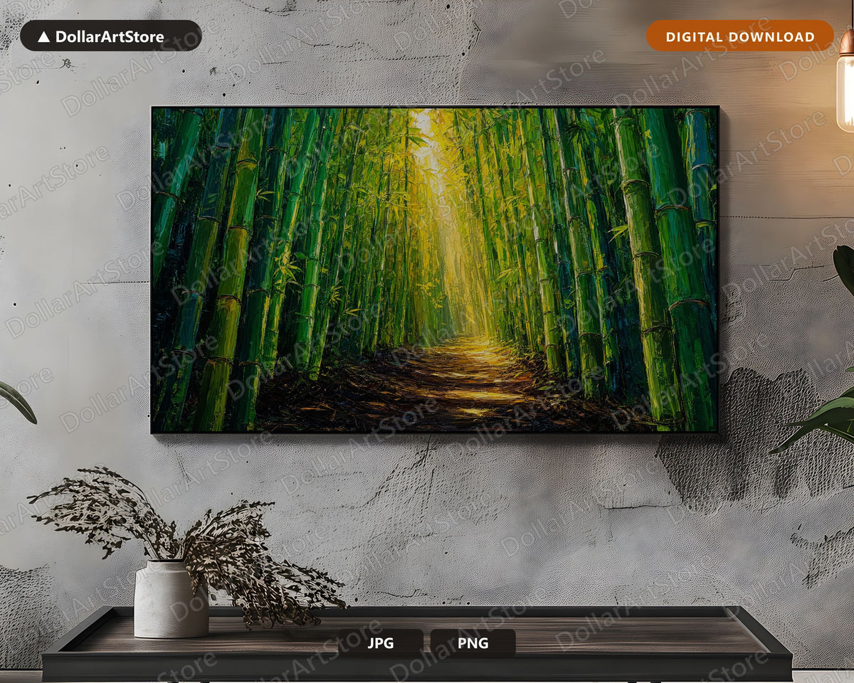 Cozy Bamboo Forest Frame TV Art, Serene Landscape Samsung Digital Download, 4K Textured Scenery