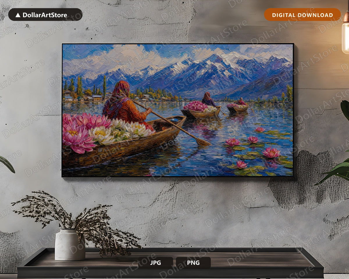 Cozy Lake Landscape Frame TV Art, South Asia Water Lilies, Samsung Frame TV 4K Digital Download