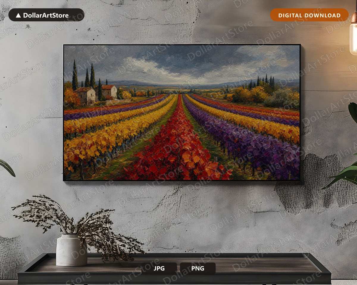 Cozy Tuscan Vineyard Frame TV Art, Samsung Frame TV Digital Download, 4K Textured Autumn Scenery