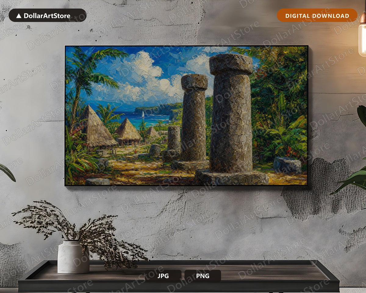 Tropical Latte Stones Frame TV Art, Guam Scenery 4K Digital Download, Samsung Frame TV Screensaver