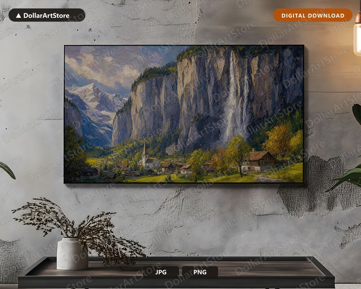 Cozy Alpine Valley Frame TV Art, Scenic Mountain Landscape Samsung Frame TV Digital Download