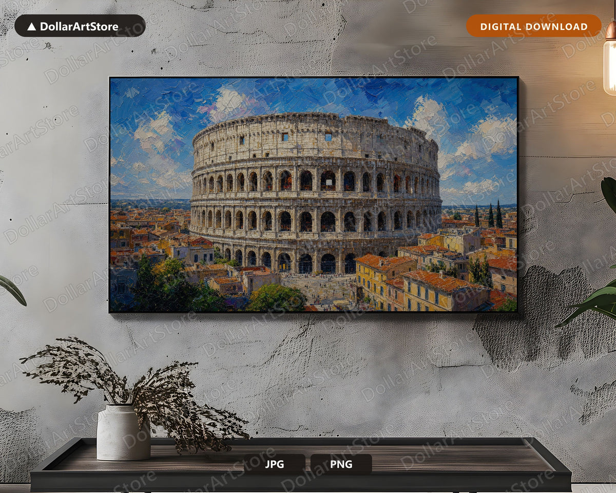 Colosseum Rome Frame TV Art, Textured Landscape Samsung Frame TV Digital Download 4K